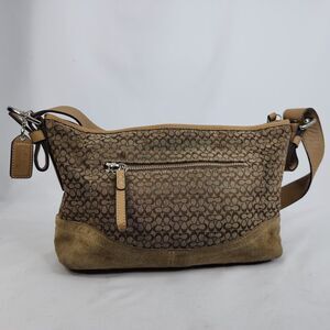 Coach Signature C Jacquard Suede Hobo Shoulder Bag Purse Tan Brown F10945